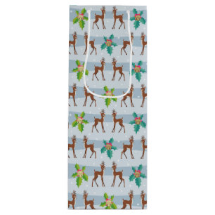 Sacola Para Vinho Veado de Natal de inverno com Holly Retro Inspirad