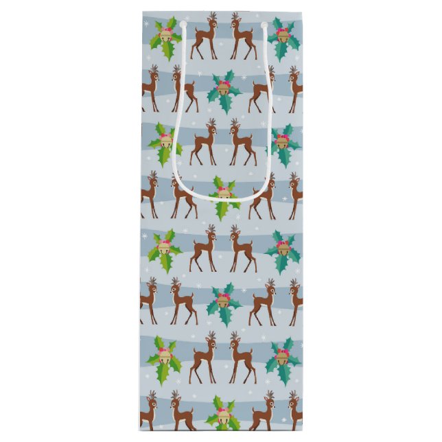 Sacola Para Vinho Veado de Natal de inverno com Holly Retro Inspirad (Frente)