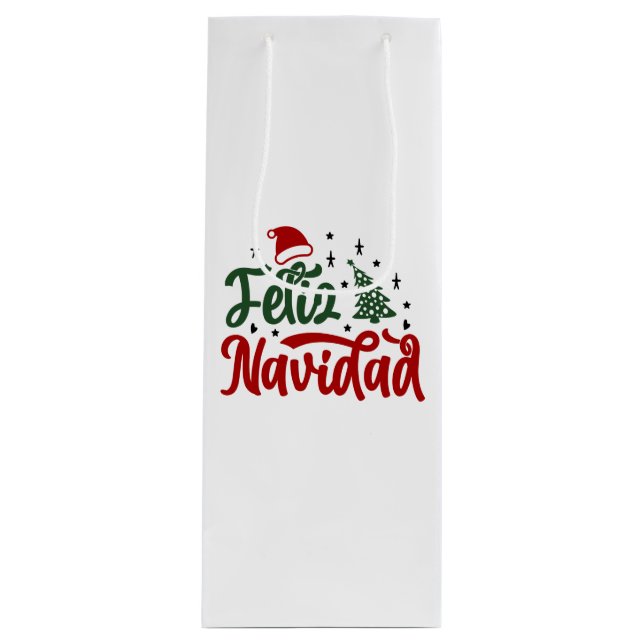 Sacola Para Vinho Vermelho Festivo e Feliz Navidad Verde (Frente)