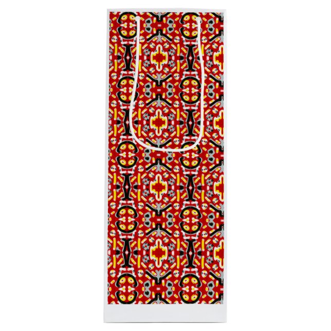 Sacola Para Vinho Vibrant Tribal Fusion Geometric Symmetry Pattern (Frente)
