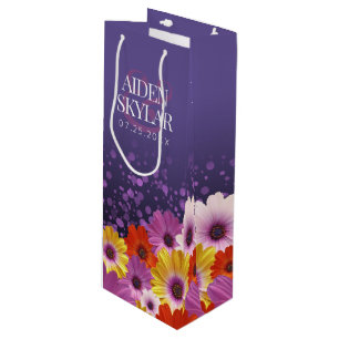 Sacola Para Vinho Visitas Elegantes com Casamento com Glitter Roxo