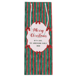 Sacola Para Vinho Watercolor Hand Drawn Red Bows Stripes Christmas