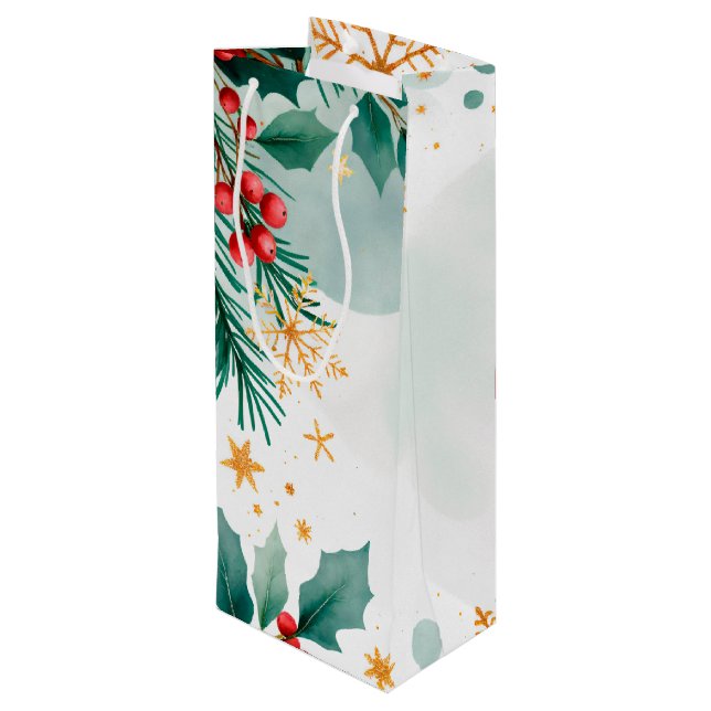 Sacola Para Vinho Watercolor Merry Christmas Gift Bag - Elegante (Verso inclinado)