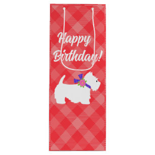 Sacola Para Vinho West Highland White Terrier Red Xadrez