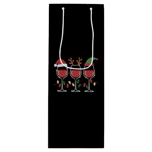 Sacola Para Vinho Wine Glass Christmas Lights Xmas Holiday Drinking (Frente)