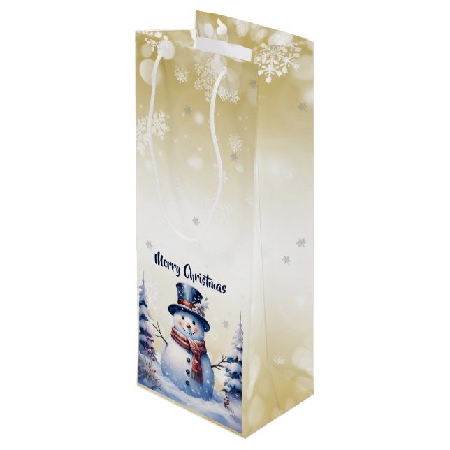 Sacola Para Vinho Winter Forest Snowman Natal | DOURADO (Verso inclinado)