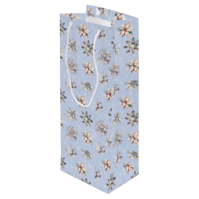 Sacola Para Vinho Winter Snowflakes and Sparkles Gift Bag (Verso inclinado)