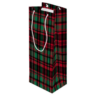 Sacola Para Vinho Xadrez Clássico de Férias Vermelho e Verde Vintage