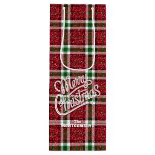 Sacola Para Vinho Xadrez de Natal Brilhante