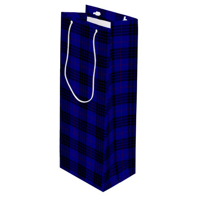 Sacola Para Vinho Xadrez preto azul tartan MacKay (Frente inclinada)