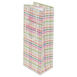 Sacola Para Vinho Xadrez rosa com azul