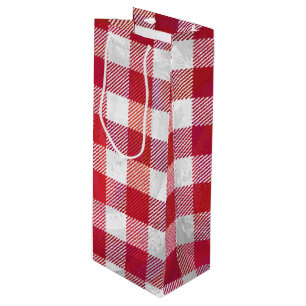 Sacola Para Vinho Xadrez vermelho e branco verificados