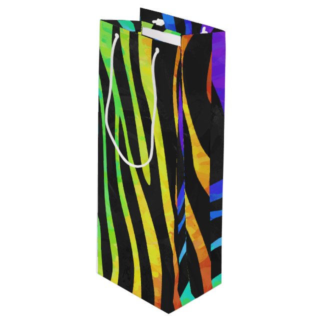 Sacola Para Vinho Zebra Black e Rainbow Impressão (Frente inclinada)