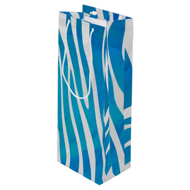 Sacola Para Vinho Zebra Blue e White Impressão (Frente inclinada)