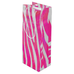 Sacola Para Vinho Zebra, rosa-quente e Impressão branco