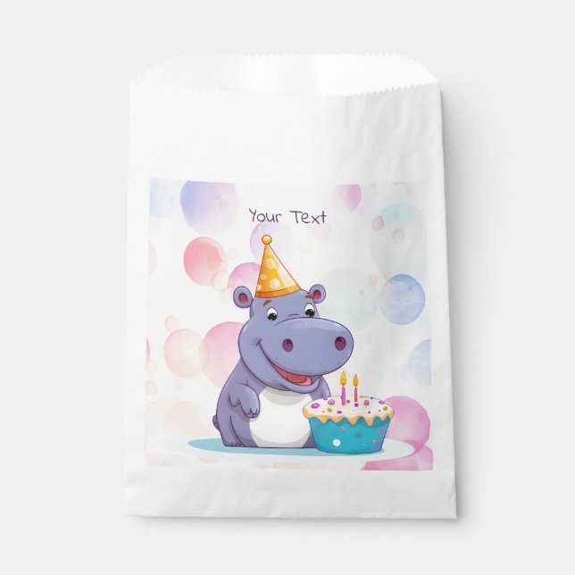 Sacolas de Favor de Hipopótamo de Aniversário (Frente)