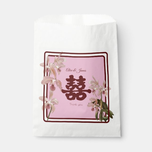 Sacolas de Favor de Orquídea Dupla Felicidade (Frente)