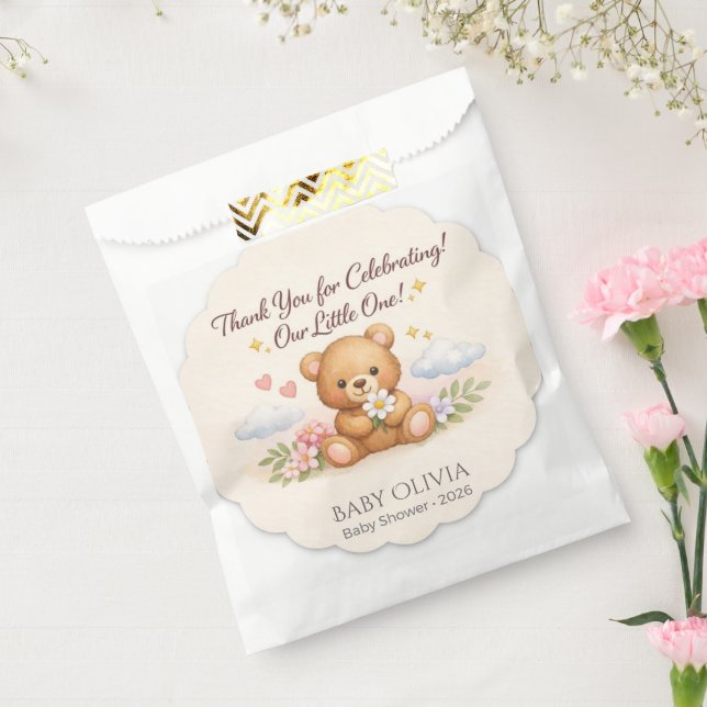 Sacolas de Favor para Chá de Bebê | Urso Fofo Agra (Selado)