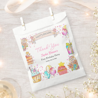 Sacolas de Favor Rosa para Aniversário de 1 Ano da