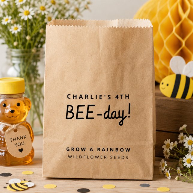Sacolas de Favor | Sacos de Sementes para Festa de (Custom bee birthday favor bags for wildflower seed gifts, kids parties, and thank you treats.)
