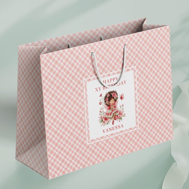 Sacolas de Presente de Aniversário Florais com Rub (Pastel Fairy Girl Blush Floral Birthday Gift Bags

)