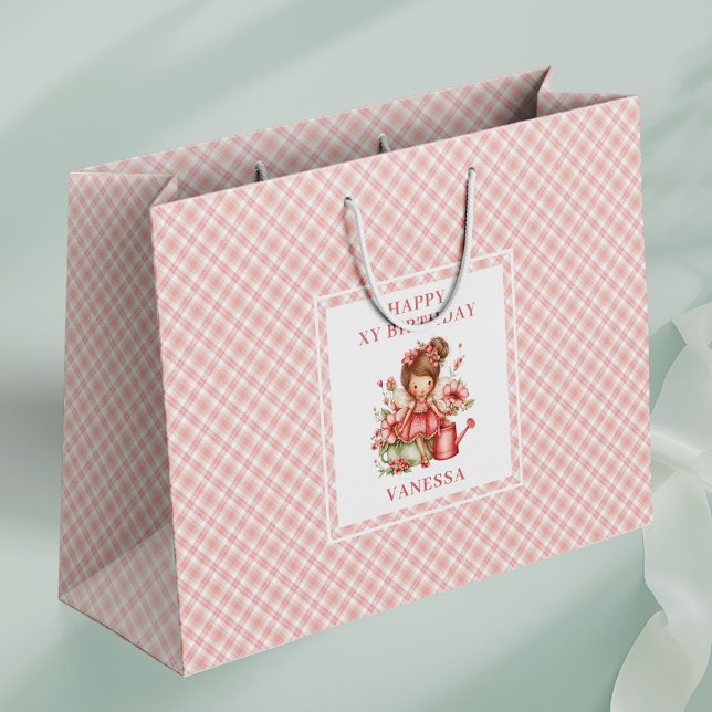Sacolas de Presente de Aniversário Floral Corada M (Playful Fairy Girl Blush Floral Birthday Gift Bags

)