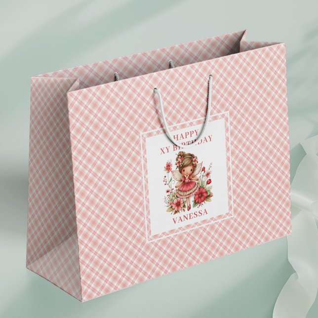 Sacolas de Presente de Aniversário Floral Menina F (Sweet Fairy Girl Blush Floral Birthday Gift Bags

)
