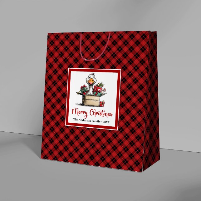 Sacolas de Presente Divertidas com Ganso de Desenh (Christmas Cartoon Goose Humor Playful Gift Bags)