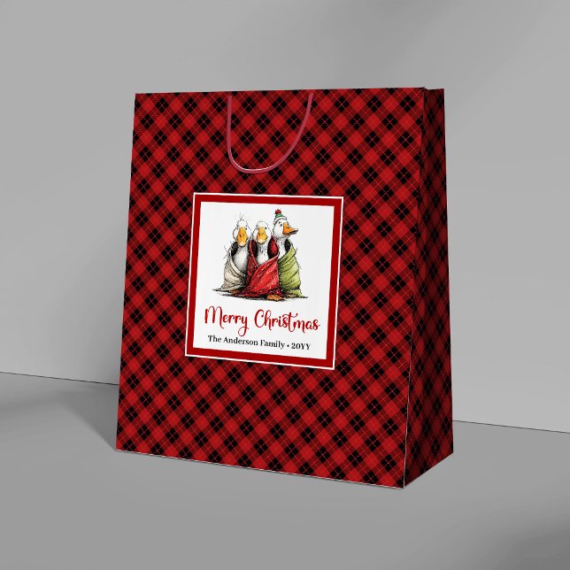 Sacolas de Presente Divertidas e Tolas de Natal co (Christmas Funny Silly Geese Whimsy Gift Bags)
