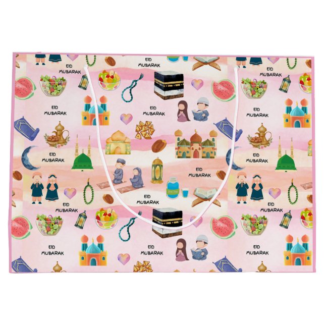 Sacolas de Presentes Islâmicas | Eid Mubarak, Cria (Verso)