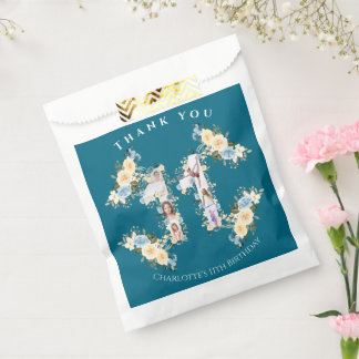 Sacolinha 11 Birthday Teal Flower Collage Yellow