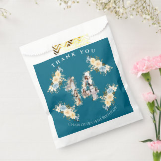Sacolinha 14 Birthday Flower Teal Collage Yellow