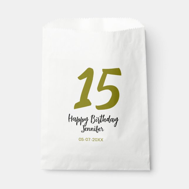 Sacolinha 15 aniversário quiencenera adicionar data ano ouro (Frente)