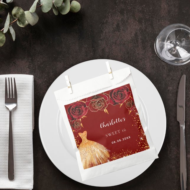 Sacolinha 16 flores vermelhas para vestidos de ouro (Criador carregado)