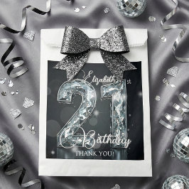 Sacolinha 21st Birthday Silver Diamonds Glam Black Thank You