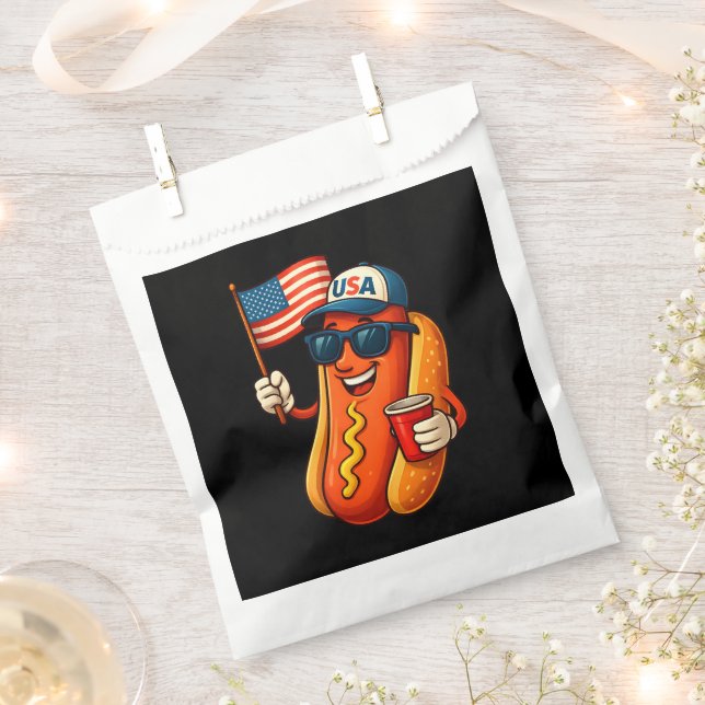 Sacolinha 4º de julho Hotdog Funny Patriotic USA Flag (Cortado)