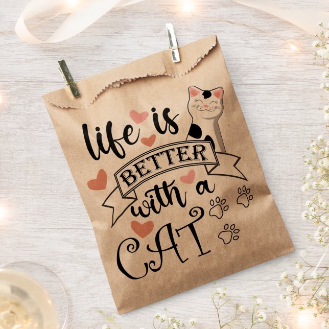Sacolinha A vida é melhor com um slogan de citação do Cat (Cortado)