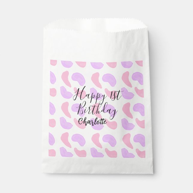 Sacolinha Abstratos roxos cor-de-rosa moldam primeiro aniver (Frente)