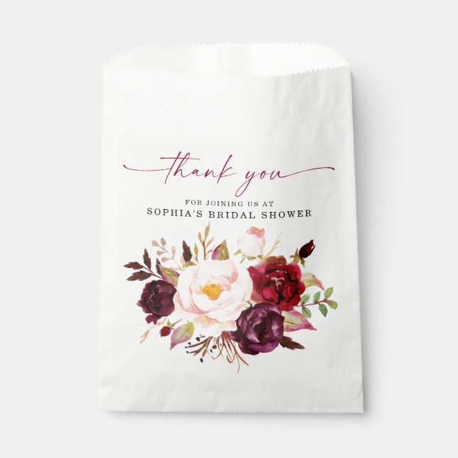 Sacolinha Agradecimento Boho Borgonha Floral Noivado Obrigad (Frente)