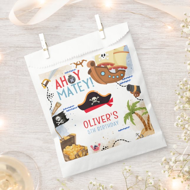 Sacolinha Ahoy Matey Pirate Favor Bag, Kids Pirate Birthday (Cortado)