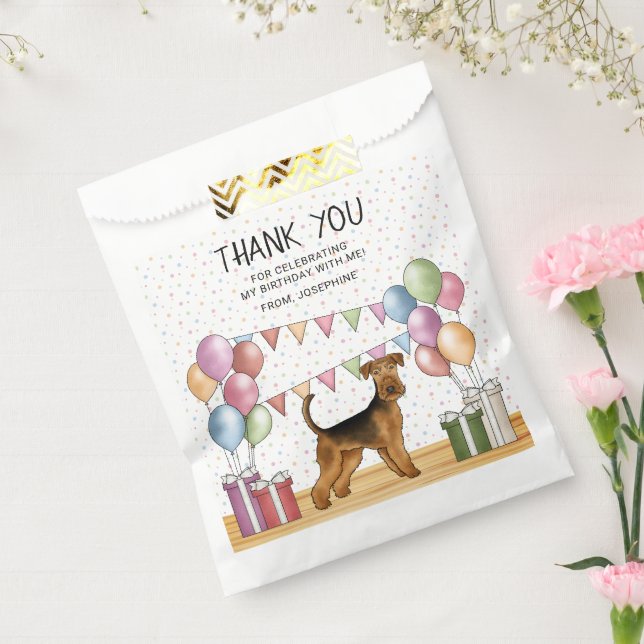 Sacolinha Airedale Terrier Cores Pastéis Aniversário Obrigad (Selado)