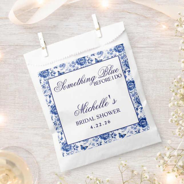 Sacolinha Algo Azul Antes de Fazer Favors Florais para Chá d (Cortado)