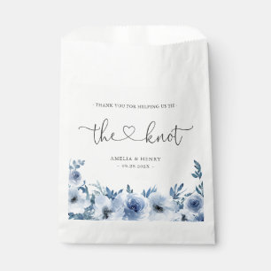 Sacolinha Amarre o nó Dusty Blue Floral Casamento Obrigad