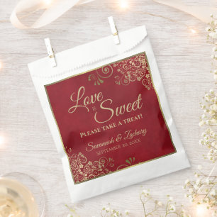 Sacolinha Amor é doce Crimson Vermelho e Dourado Casamento