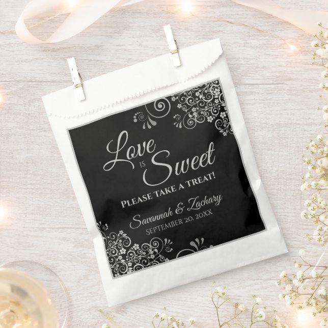Sacolinha Amor é doce Lacy Silver e Negra Casamento Elegante (Cortado)