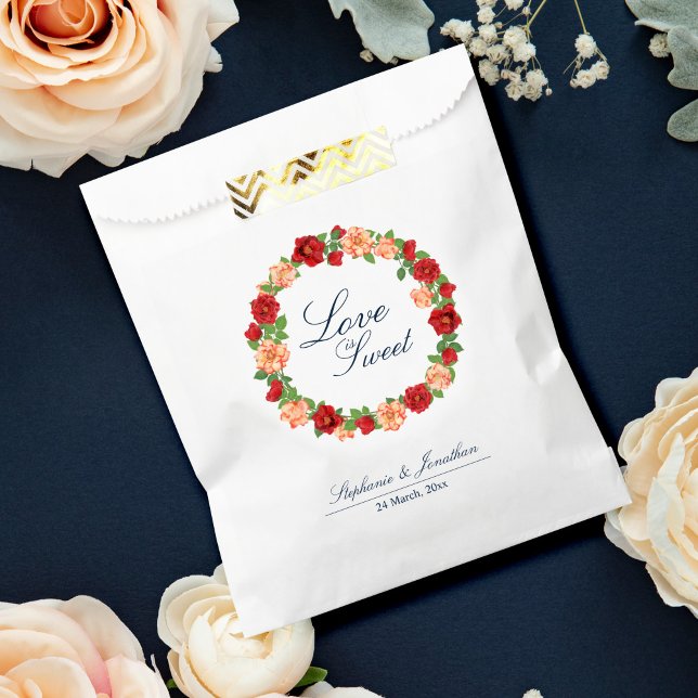 Sacolinha Amor é Rosa vermelha Doce Queimada Casamento Flora (Love is Sweet Red Rose Burnt Orange Floral Wedding Favor Bag)