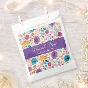 Sacolinha Amor em Flor Floral Romântico Rosa Roxo Casamento