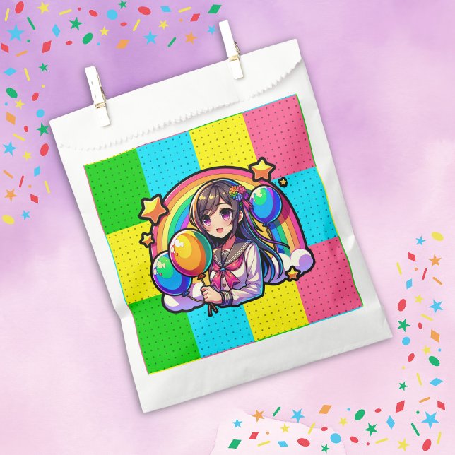 Sacolinha Anime Girl Colorful Pop Art Birthday Personalizado (Criador carregado)