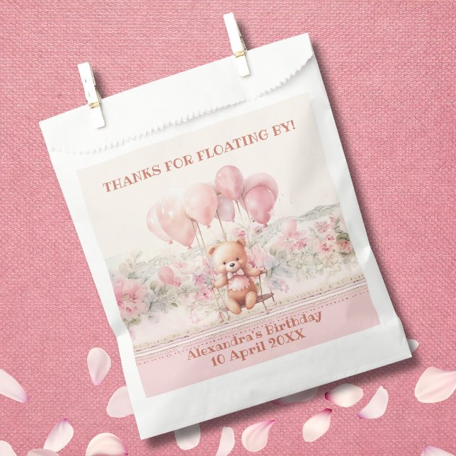 Sacolinha Aniversário da Garota do Urso Rosa Rosa Teddy Obri (Criador carregado)