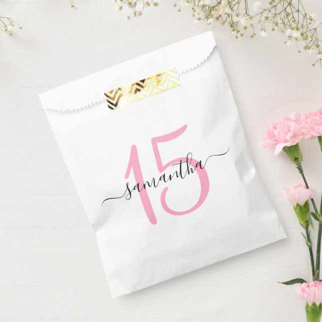 Sacolinha Aniversário de 15 anos Rosa Personalizado (Selado)